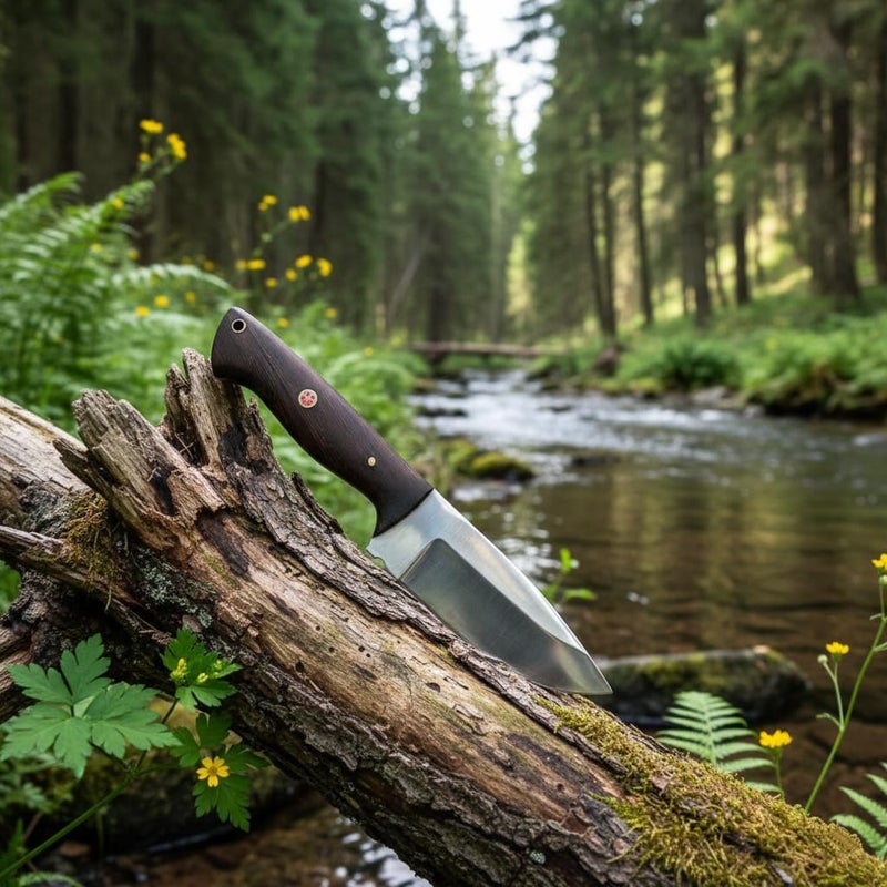 FH TRADERS Custom Handmade Hunting Wengi Wood Knife with Leather Sheath - Ideal for Skinning, Outdoor Camping, Hiking - EDC Fixed Blade Bushcraft Knives with Walnut Wood Handle. (Maroon Wengi Knife) - Image 2